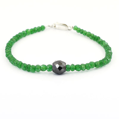 Emerald Gemstone Bracelet With 8 mm Black Diamond Bead, Certified - ZeeDiamonds
