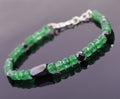 Certified Emerald Gemstone Bracelet With Black Diamond Bead, Great Luster - ZeeDiamonds