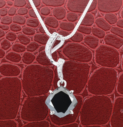 3.50 Ct Black Diamond Designer Pendant with White Accents on Loop - ZeeDiamonds