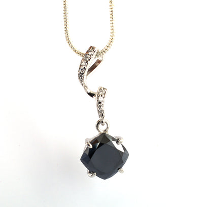 3.50 Ct Black Diamond Designer Pendant with White Accents on Loop - ZeeDiamonds