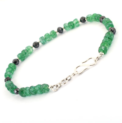 Certified 5mm Emerald Gemstone Bracelet With 4mm Black Diamond Bead - ZeeDiamonds