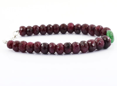 8-10 mm Ruby Gemstone Beads with Emerald Silver Clap Bracelet - ZeeDiamonds