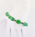 5.12 mm Emerald Beads with Black Diamond Silver Moti Bracelet - ZeeDiamonds