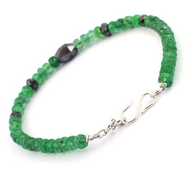 AAA Certified Emerald Gemstone Bracelet With Black Diamond Bead - ZeeDiamonds