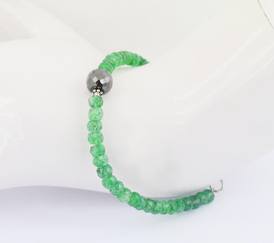 5mm Emerald Gemstone Bracelet With 8mm Black Diamond Bead - ZeeDiamonds