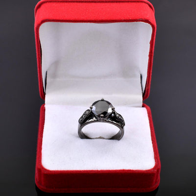 1-3 Ct Black Diamond Solitaire Ring With Diamond Accents - ZeeDiamonds