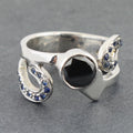 Black Diamond Solitaire Ring With Blue Sapphire Accents - ZeeDiamonds