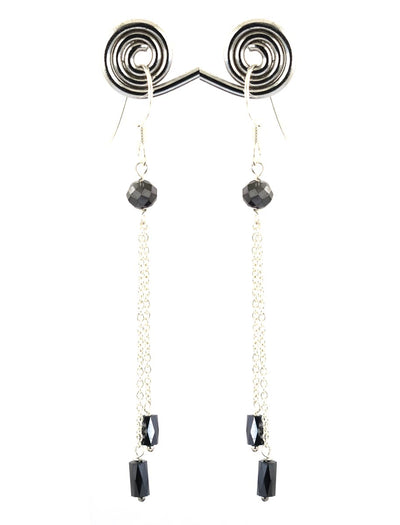 Round & Pipe Shape, Black Diamond Fancy Dangler Earrings in 925 Silver - ZeeDiamonds