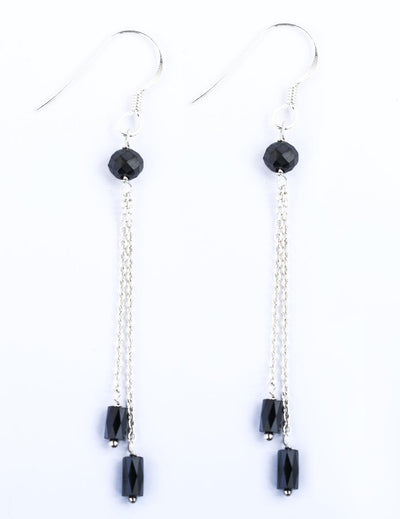 Round & Pipe Shape, Black Diamond Fancy Dangler Earrings in 925 Silver - ZeeDiamonds