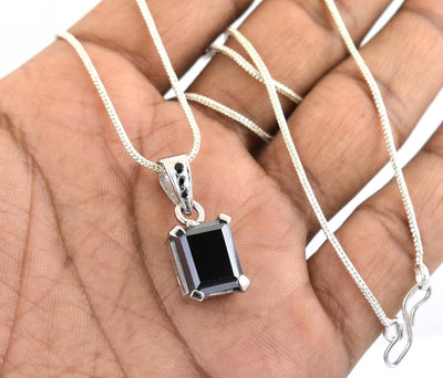5.80 Ct AAA Quality Black Diamond Solitaire Pendant in White Gold Finish - ZeeDiamonds