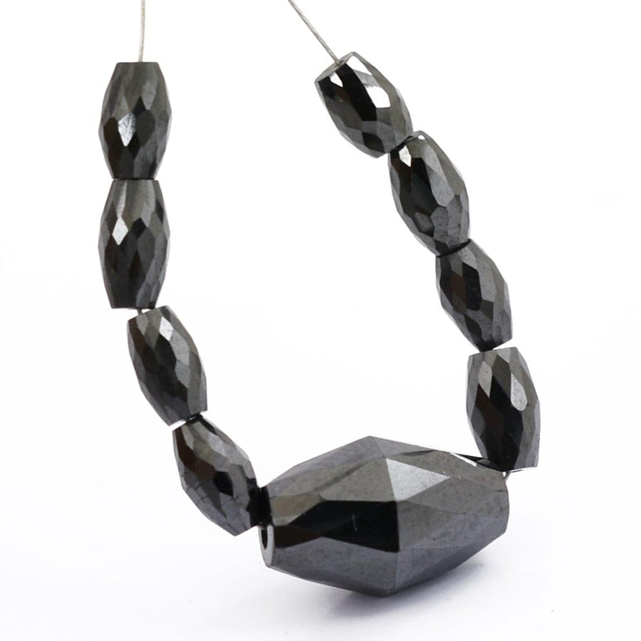 9 Pcs Drum Shape 100% Certified Black Diamond Drilled Loose Beads, For Jewelry Making - ZeeDiamonds