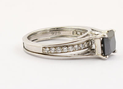 2 Ct Princess Cut Black Diamond & white Diamond Accents, Beautiful Engagement Ring - ZeeDiamonds