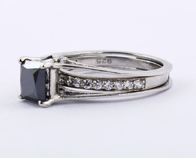 2 Ct Princess Cut Black Diamond & white Diamond Accents, Beautiful Engagement Ring - ZeeDiamonds