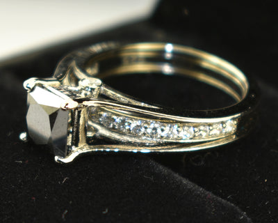 2 Ct Princess Cut Black Diamond & white Diamond Accents, Beautiful Engagement Ring - ZeeDiamonds