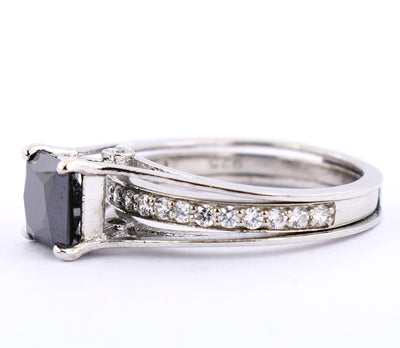 2 Ct Princess Cut Black Diamond & white Diamond Accents, Beautiful Engagement Ring - ZeeDiamonds