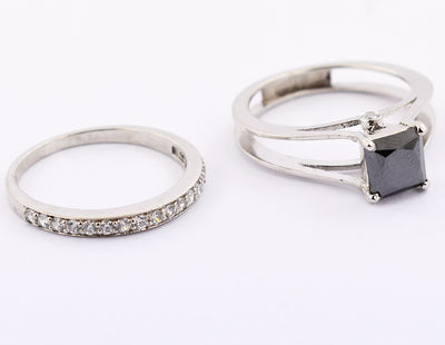 2 Ct Princess Cut Black Diamond & white Diamond Accents, Beautiful Engagement Ring - ZeeDiamonds