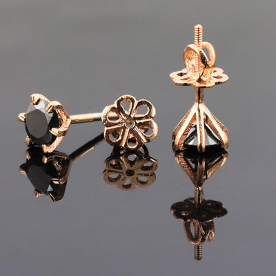 7 mm, 3 Carat Round Shape Black Diamond Solitaire Studs, Great Shine - ZeeDiamonds
