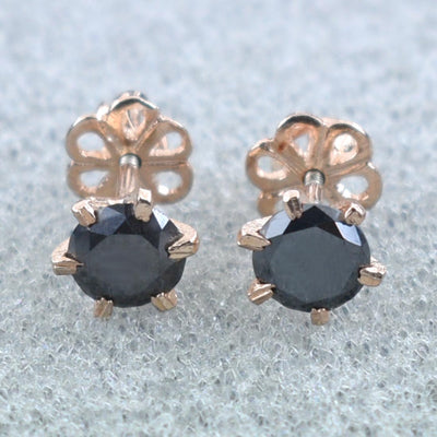 7 mm, 3 Carat Round Shape Black Diamond Solitaire Studs, Great Shine - ZeeDiamonds