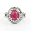 5Ct Natural Ruby Gemstone Ring With VVS White Diamond Accents - ZeeDiamonds