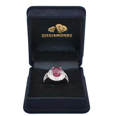 5Ct Natural Ruby Gemstone Ring With VVS White Diamond Accents - ZeeDiamonds