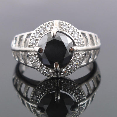 1.5 Ct Black Diamond Designer Ring With White Diamond Accents - ZeeDiamonds