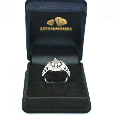 1.5 Ct Black Diamond Designer Ring With White Diamond Accents - ZeeDiamonds