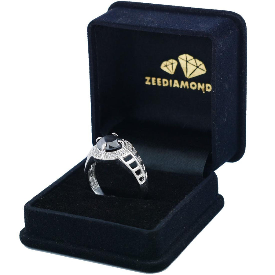 1.5 Ct Black Diamond Designer Ring With White Diamond Accents - ZeeDiamonds