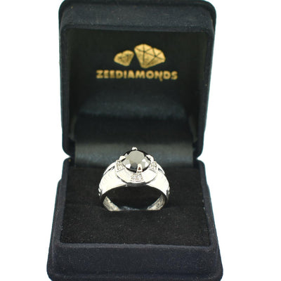 1.75 Ct Black Diamond Ring With White Diamond Accents - ZeeDiamonds