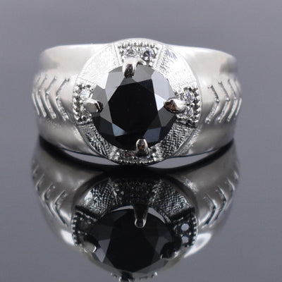 1.75 Ct Black Diamond Ring With White Diamond Accents - ZeeDiamonds