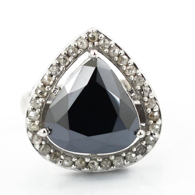 4.50 Ct Black Diamond Solitaire Designer Ring with White Diamond Accents - ZeeDiamonds