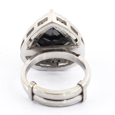 4.50 Ct Black Diamond Solitaire Designer Ring with White Diamond Accents - ZeeDiamonds