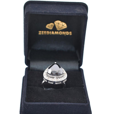 4.50 Ct Black Diamond Solitaire Designer Ring with White Diamond Accents - ZeeDiamonds