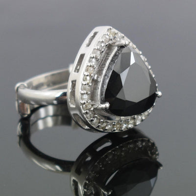 4.50 Ct Black Diamond Solitaire Designer Ring with White Diamond Accents - ZeeDiamonds