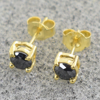 3 Ct AAA Certified Black Diamond Studs in 925 Silver, Prong Style - ZeeDiamonds