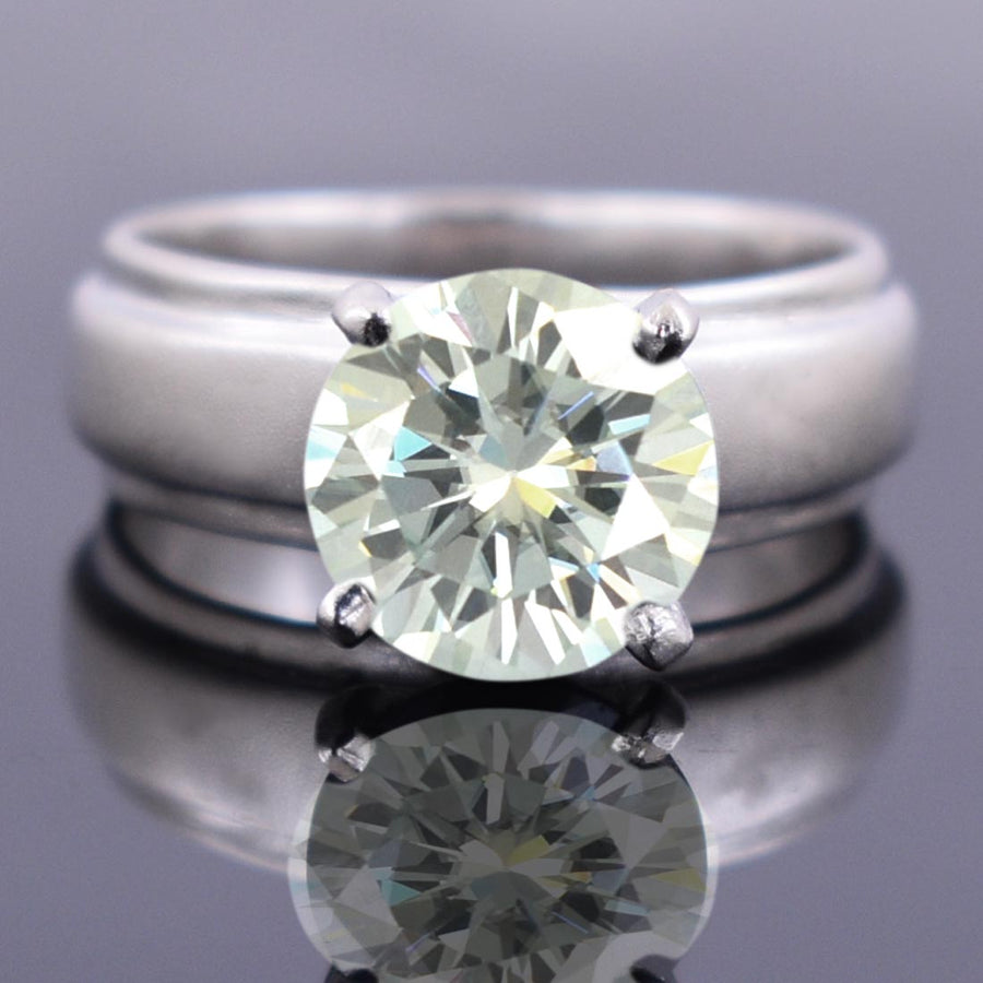 2.40 Ct Certified Off-White Tinge of Blue Diamond Ring, Band Style - ZeeDiamonds
