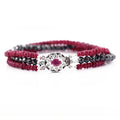 3 Rows Ruby Gemstone Bracelet with Black Diamond Beads with Ruby Clasp - ZeeDiamonds