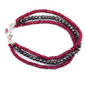 3 Rows Ruby Gemstone Bracelet with Black Diamond Beads with Ruby Clasp - ZeeDiamonds