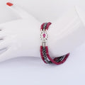 3 Rows Ruby Gemstone Bracelet with Black Diamond Beads with Ruby Clasp - ZeeDiamonds