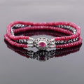 3 Rows Ruby Gemstone Bracelet with Black Diamond Beads with Ruby Clasp - ZeeDiamonds