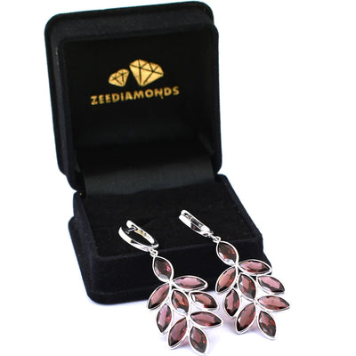 1.5 Ct, 100% Certified Reddish-Brown Garnet Stone Leaf Designer Earring Gift For Girl's - ZeeDiamonds