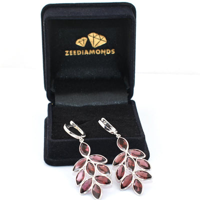 1.5 Ct, 100% Certified Reddish-Brown Garnet Stone Leaf Designer Earring Gift For Girl's - ZeeDiamonds