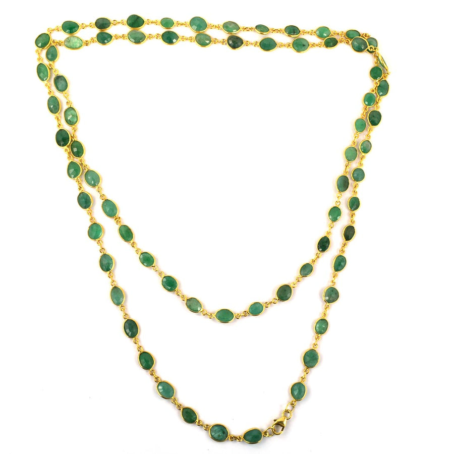 Emerald Gemstone Beads Necklace In Yellow Gold Finish - ZeeDiamonds