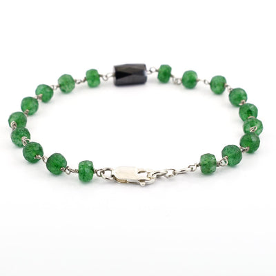 Certified 5 mm Emerald Gemstone Chain Bracelet With Black Diamond Bead - ZeeDiamonds