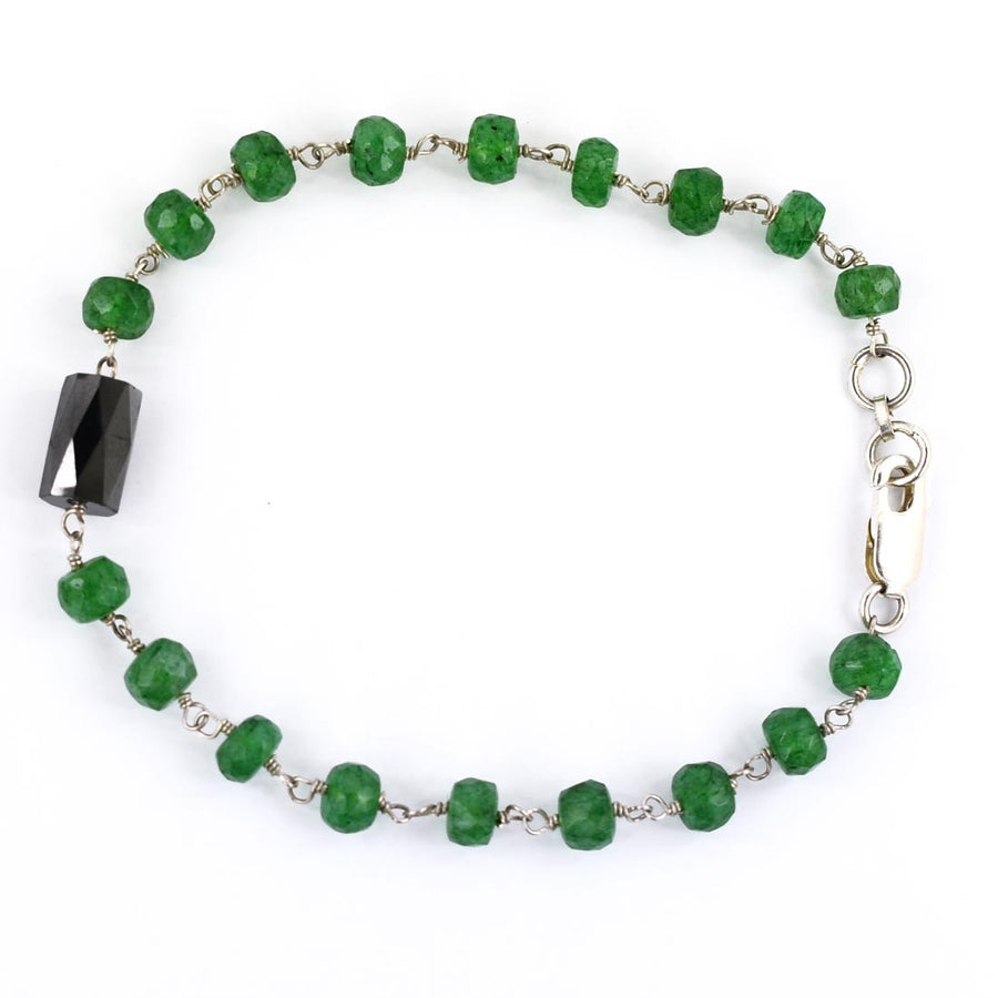 Certified 5 mm Emerald Gemstone Chain Bracelet With Black Diamond Bead - ZeeDiamonds