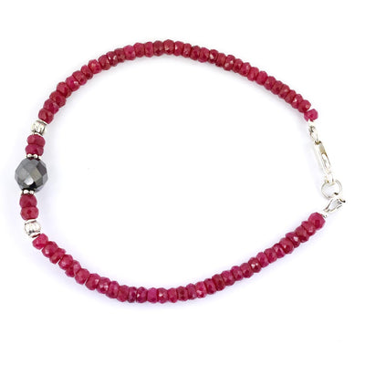 Ruby Gemstone Bracelet with Black Bead & Silver Finding, 100% Certified - ZeeDiamonds