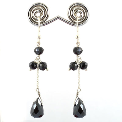 2 Inches long, AAA Certified Black Diamonds Dangler Earrings in 925 Silver - ZeeDiamonds