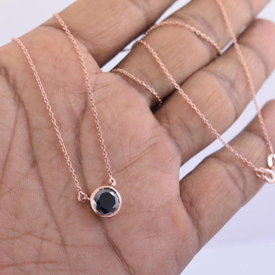 6.30 Ct AAA Quality Brilliant Cut Black Diamond Solitaire Pendant in Rose Gold Finish - ZeeDiamonds