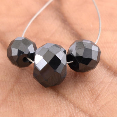 6.60 Ct, Round Cut Jet Black Diamond Drilled Loose Beads- AAA Certified - ZeeDiamonds