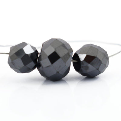 6.60 Ct, Round Cut Jet Black Diamond Drilled Loose Beads- AAA Certified - ZeeDiamonds