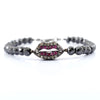 Certified 5-6 mm Black Diamond Bracelet with With Ruby Accents Designer Lips Style. For Birthday Gift